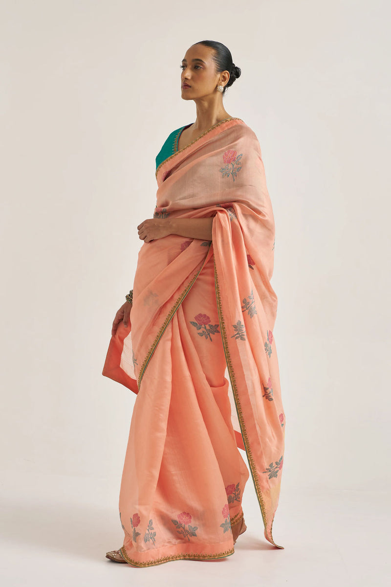 Attar Sari silk jamdani by Suparna Som in red for women Worldwide