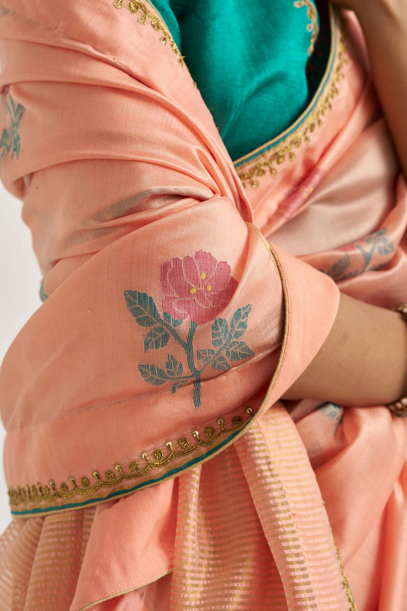 Attar Sari silk jamdani by Suparna Som in red for women Worldwide