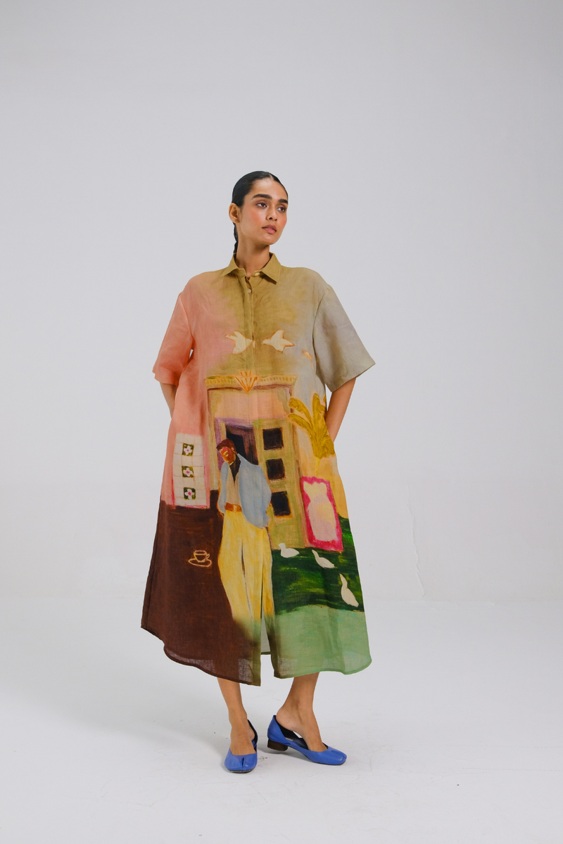 AVA DRESS - MORNING COFFEE all linen by CORD for women Worldwide
