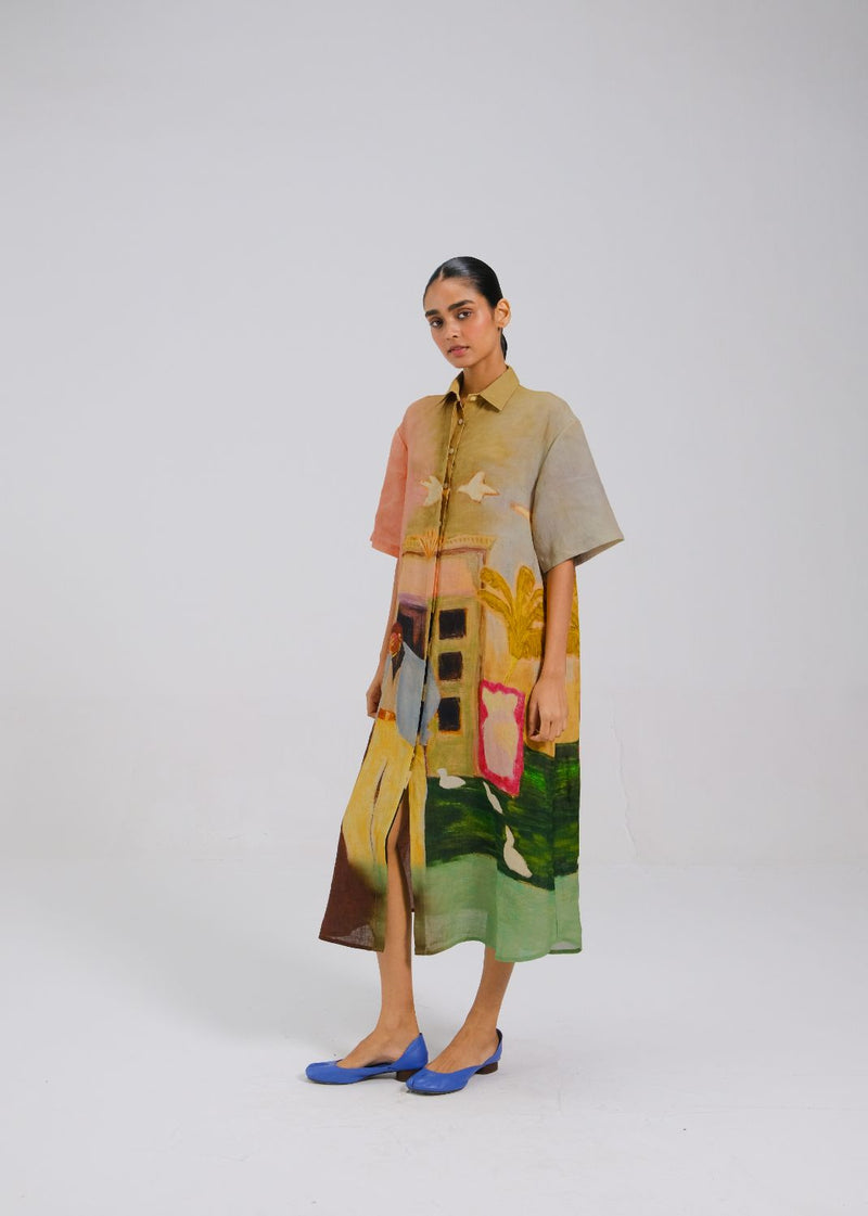 AVA DRESS - MORNING COFFEE all linen by CORD for women Worldwide