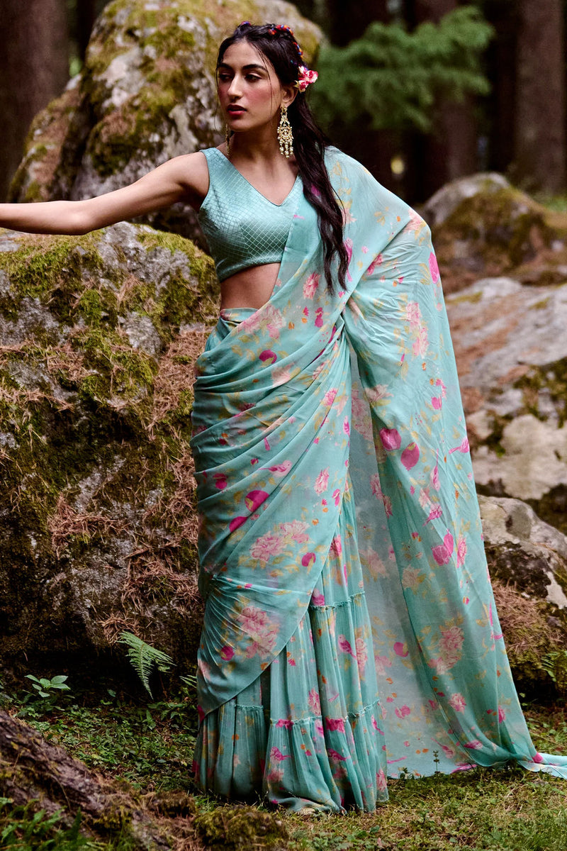 Avni Saree Set georgettte by Paulmi & Harsh-kahan Sep'26 in blue for women Worldwide