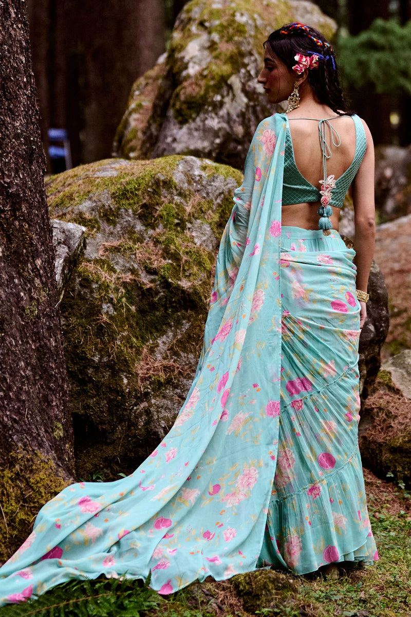 Avni Saree Set georgettte by Paulmi & Harsh-kahan Sep'26 in blue for women Worldwide