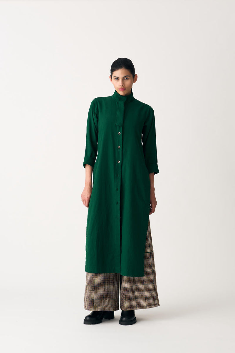 FLAP PLACKET TUNIC - EMERALD cotton by THREE in green color for women Worldwide