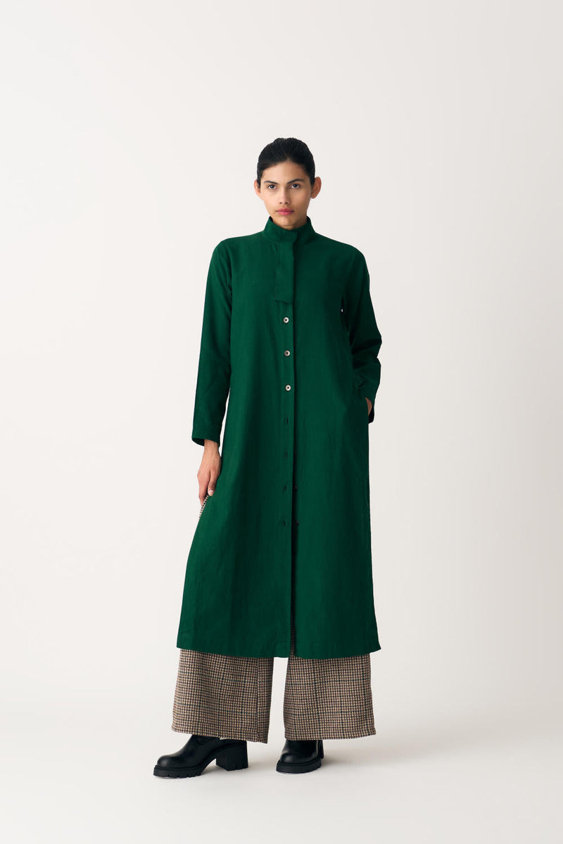 FLAP PLACKET TUNIC - EMERALD cotton by THREE in green color for women Worldwide
