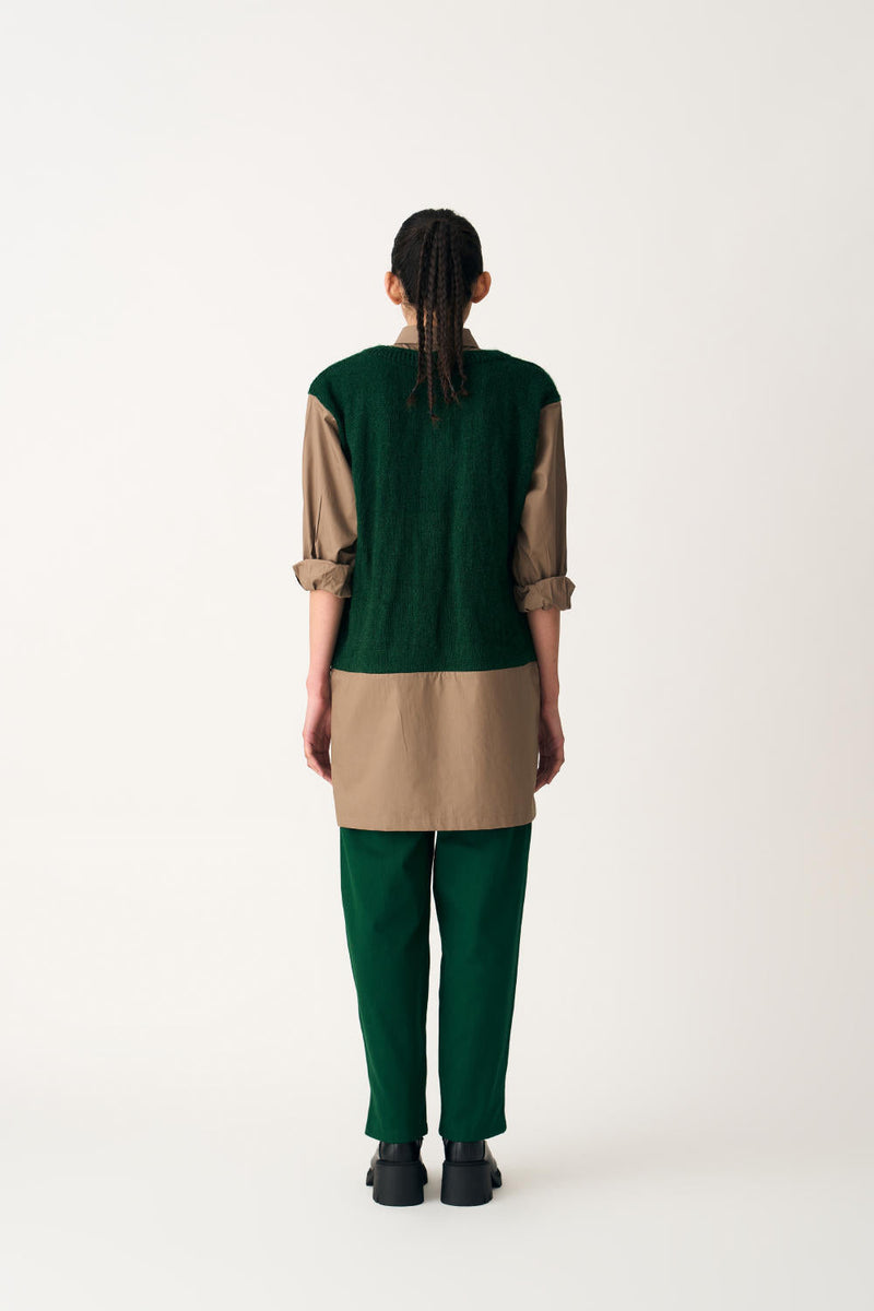 FRONT PLEAT PANT - EMERALD GREEN cotton by THREE in green color for women Worldwide