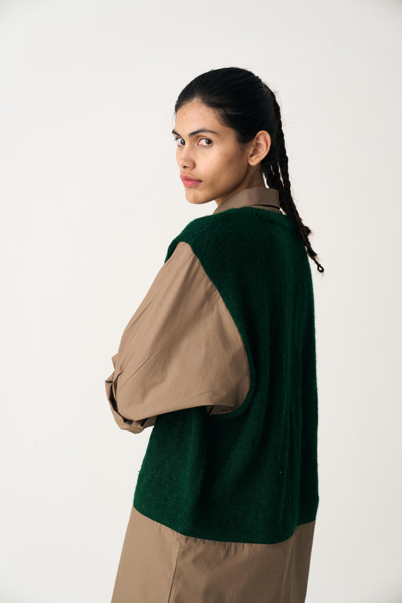 HAND KNITTED SWEATER VEST - EMERALD GREEN poplin by THREE in green color for women Worldwide
