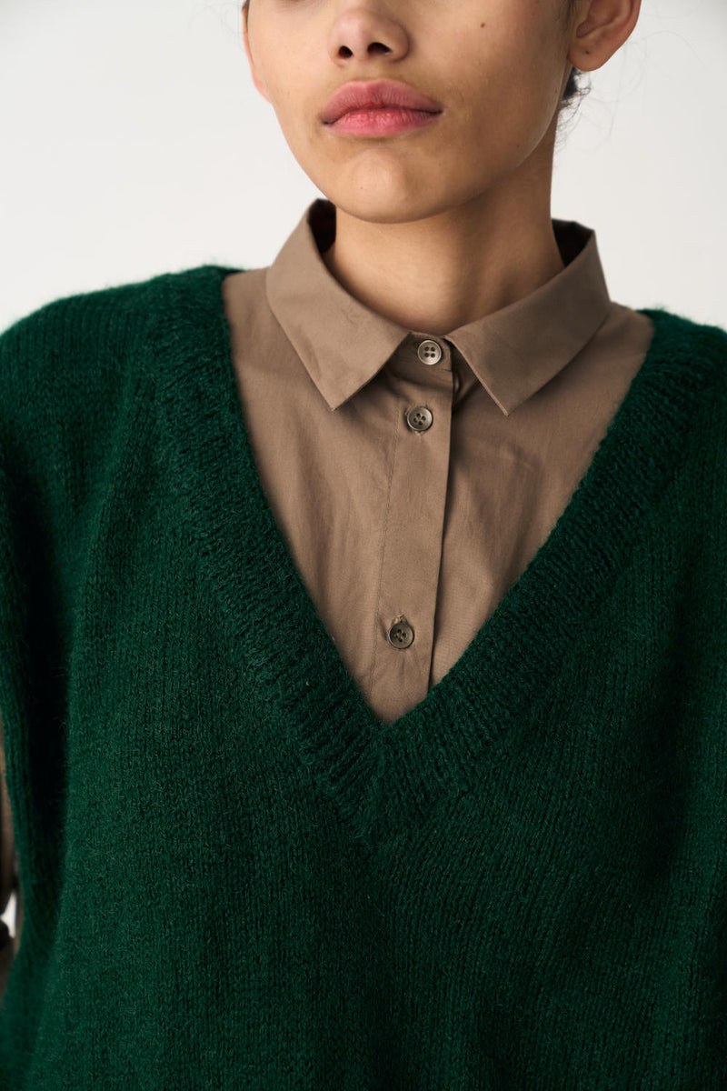 HAND KNITTED SWEATER VEST - EMERALD GREEN poplin by THREE in green color for women Worldwide