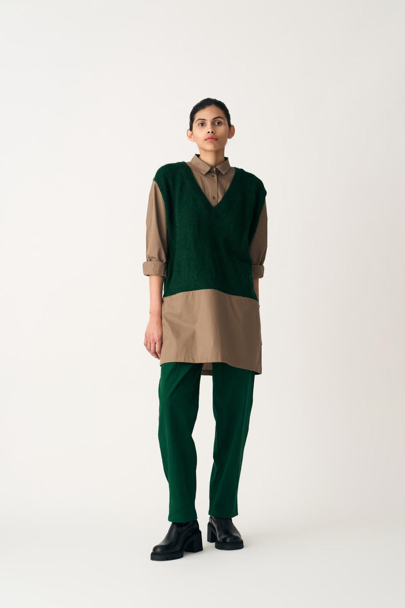 HAND KNITTED SWEATER VEST - EMERALD GREEN poplin by THREE in green color for women Worldwide
