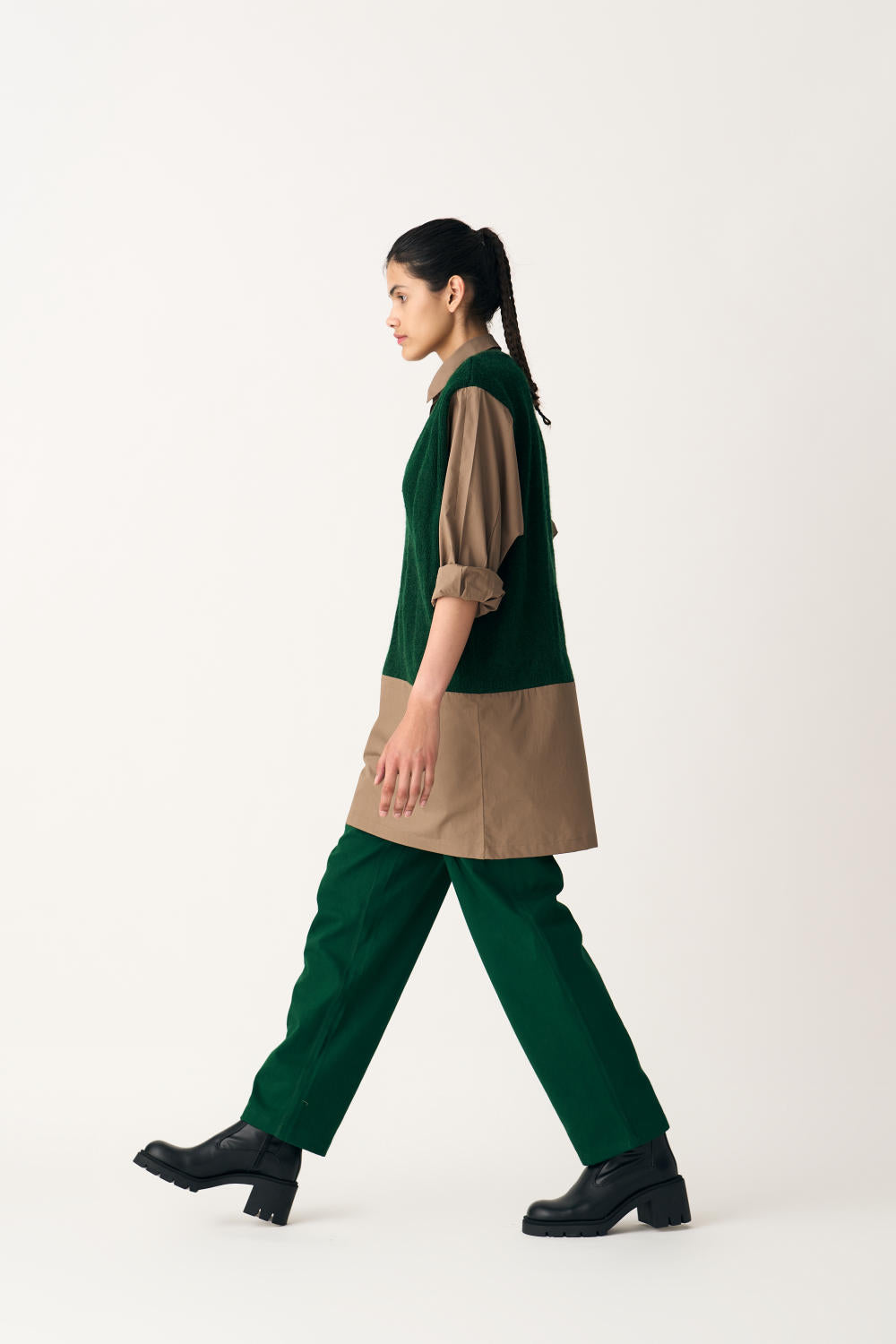 FRONT PLEAT PANT - EMERALD GREEN