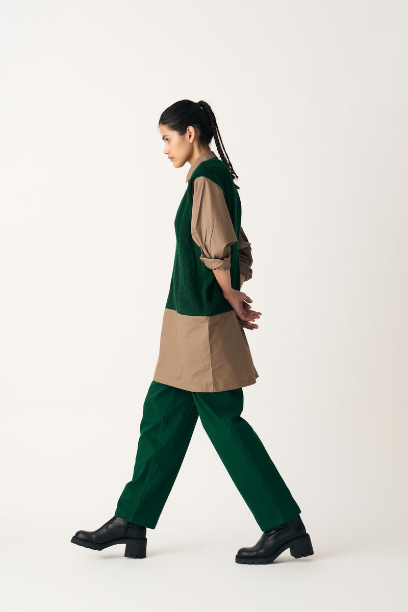HAND KNITTED SWEATER VEST CO-ORD (SET OF 2) cotton by THREE in green color for women Worldwide
