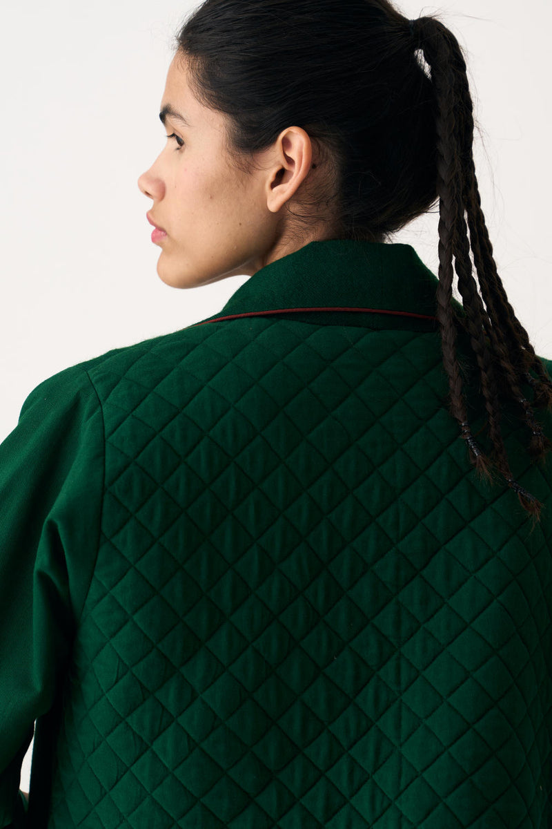 NOTCH COLLAR WOOLEN TRENCH OVERLAY - EMERALD GREEN by THREE in green color for women Worldwide