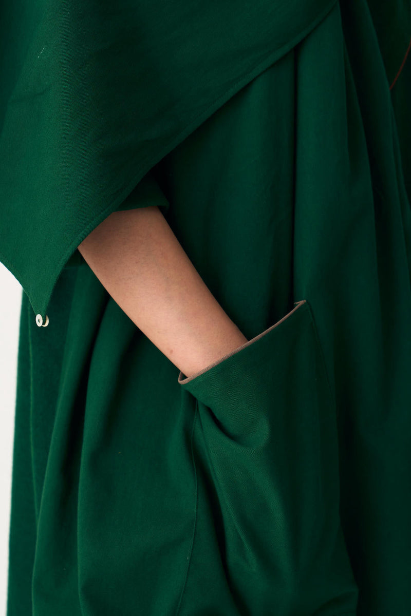 NOTCH COLLAR WOOLEN TRENCH OVERLAY - EMERALD GREEN by THREE in green color for women Worldwide