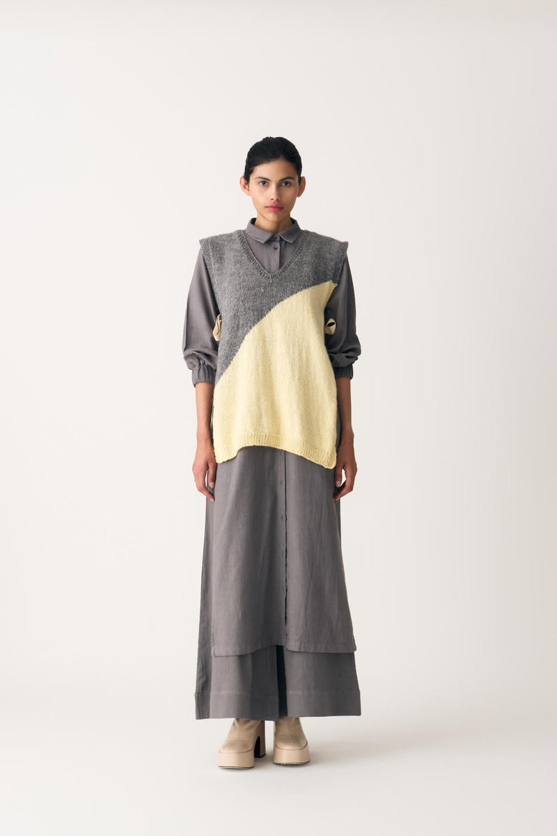 COLLARED NECK TUNIC - GREY by THREE in grey color for women Worldwide