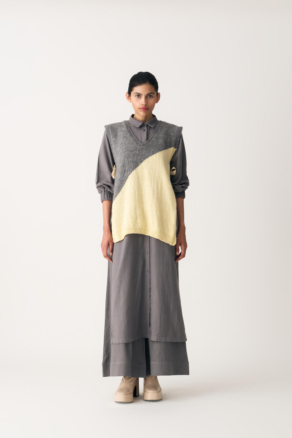 COLLARED NECK TUNIC - GREY