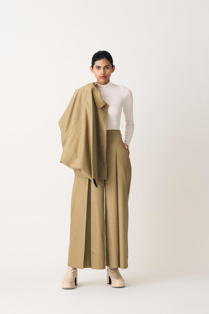 INVERTED BOX PLEAT BOTTOM - AUTUMN SAGE by THREE in beige color for women Worldwide