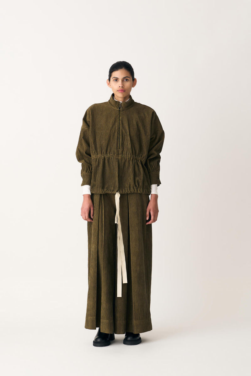 DRAWSTRING TOP - FOREST GREEN corduroy by THREE in green color for women Worldwide