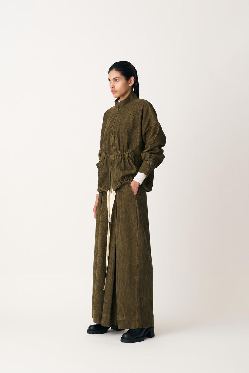 DRAWSTRING TOP - FOREST GREEN corduroy by THREE in green color for women Worldwide