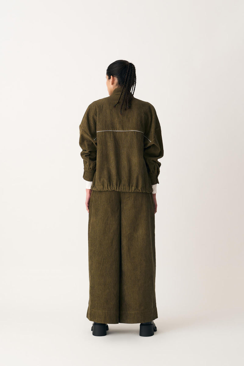 DRAWSTRING TOP - FOREST GREEN corduroy by THREE in green color for women Worldwide