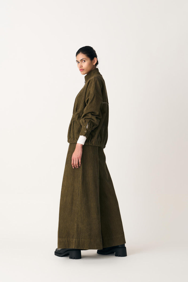 DRAWSTRING TOP - FOREST GREEN corduroy by THREE in green color for women Worldwide
