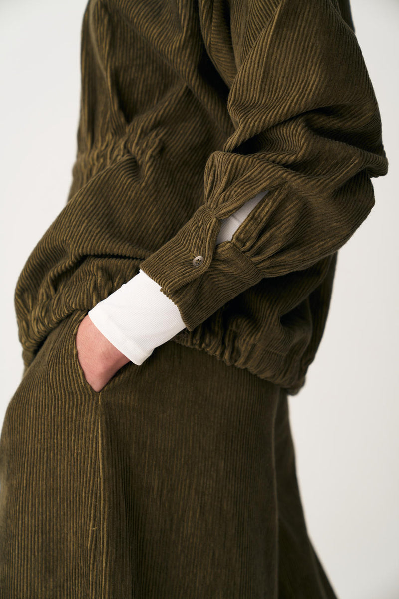 DRAWSTRING TOP - FOREST GREEN corduroy by THREE in green color for women Worldwide