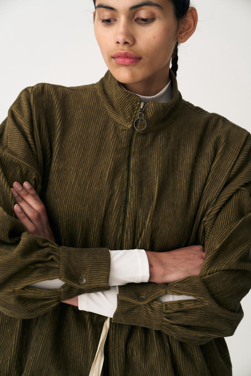DRAWSTRING TOP - FOREST GREEN corduroy by THREE in green color for women Worldwide