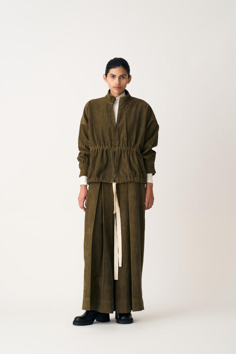 DRAWSTRING TOP - FOREST GREEN corduroy by THREE in green color for women Worldwide