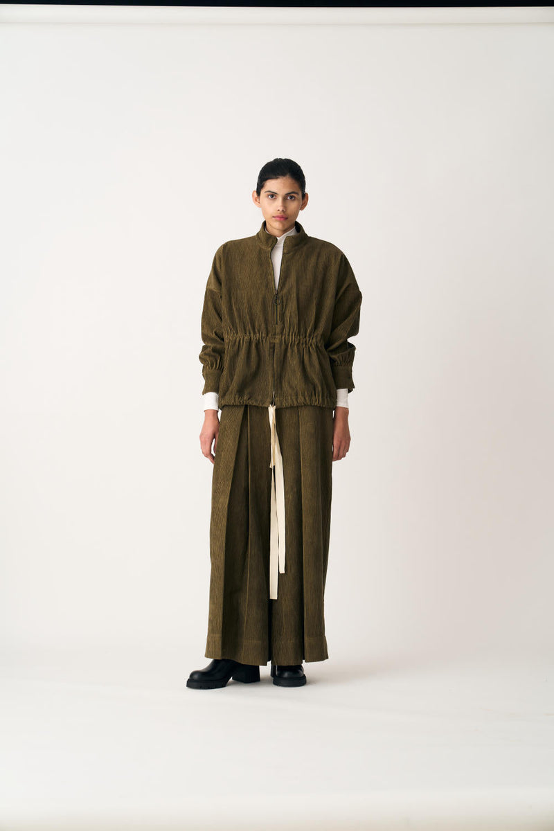 DRAWSTRING TOP - FOREST GREEN corduroy by THREE in green color for women Worldwide