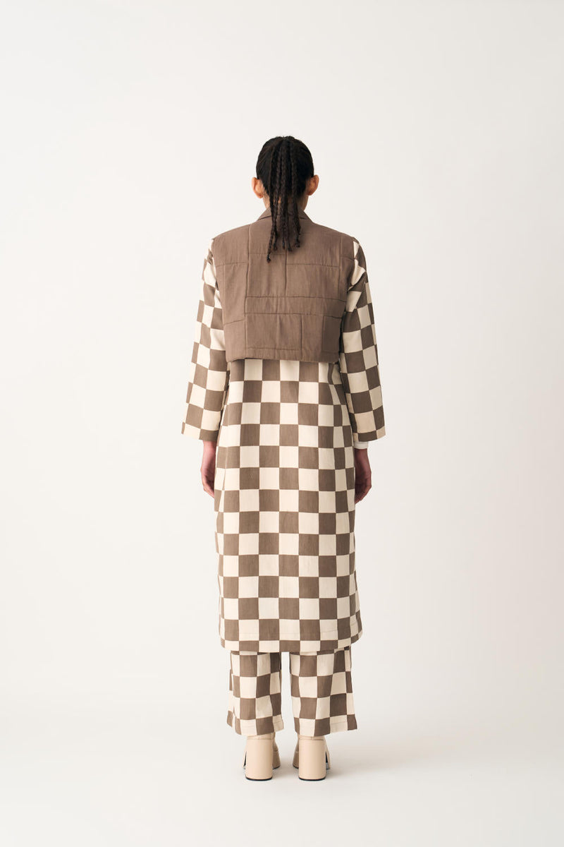 QUILTED YOKE TRENCH OVERLAY - UMBER CHECK cotton by THREE in brown color for women Worldwide