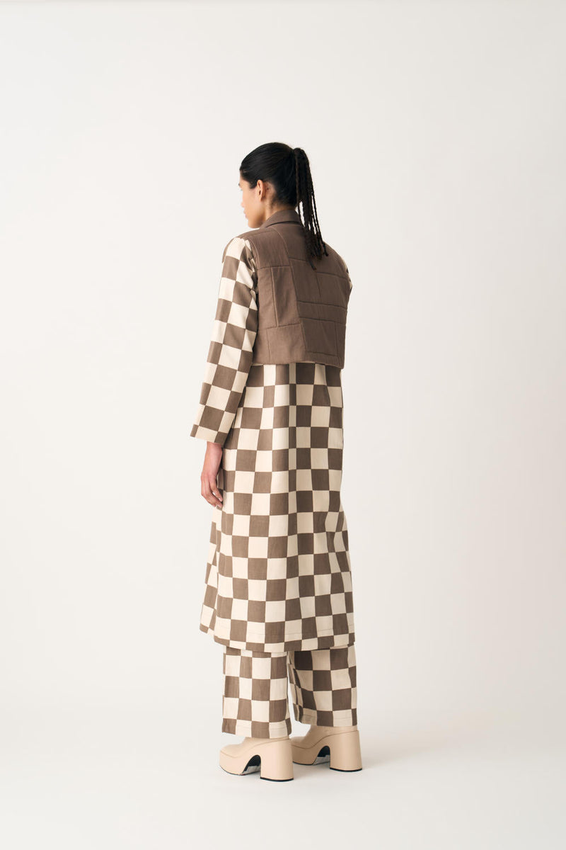 QUILTED YOKE TRENCH OVERLAY - UMBER CHECK cotton by THREE in brown color for women Worldwide