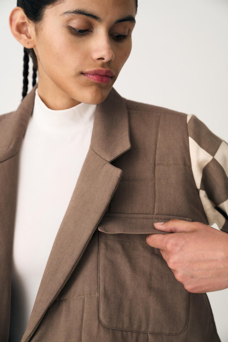 QUILTED YOKE TRENCH OVERLAY - UMBER CHECK cotton by THREE in brown color for women Worldwide