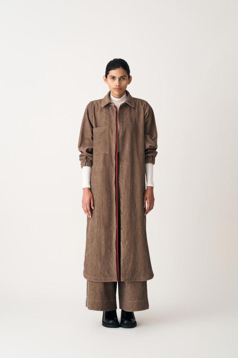 EVERYDAY U-HEM SHIRT CO-ORD (SET OF 2) corduroy by THREE in brown color for women Worldwide