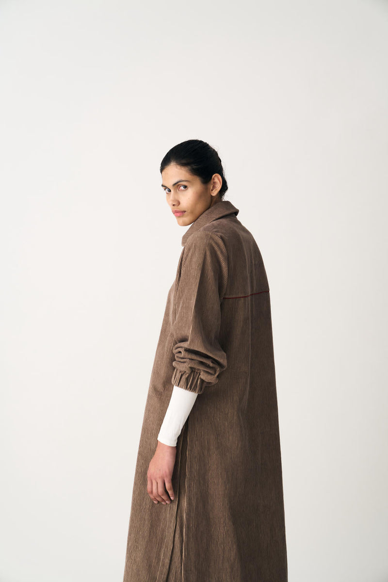 EVERYDAY U-HEM SHIRT CO-ORD (SET OF 2) corduroy by THREE in brown color for women Worldwide