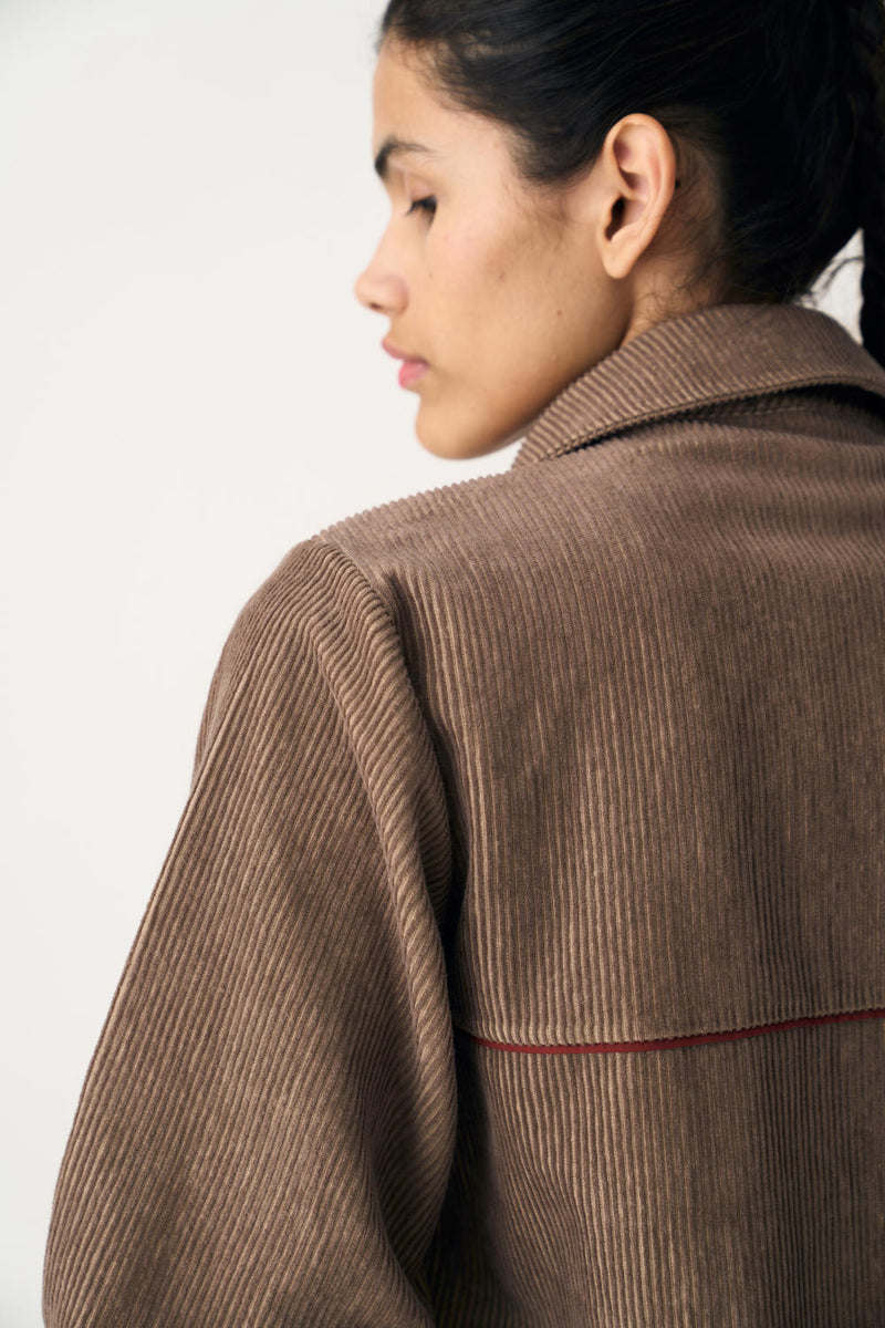 EVERYDAY U-HEM SHIRT CO-ORD (SET OF 2) corduroy by THREE in brown color for women Worldwide