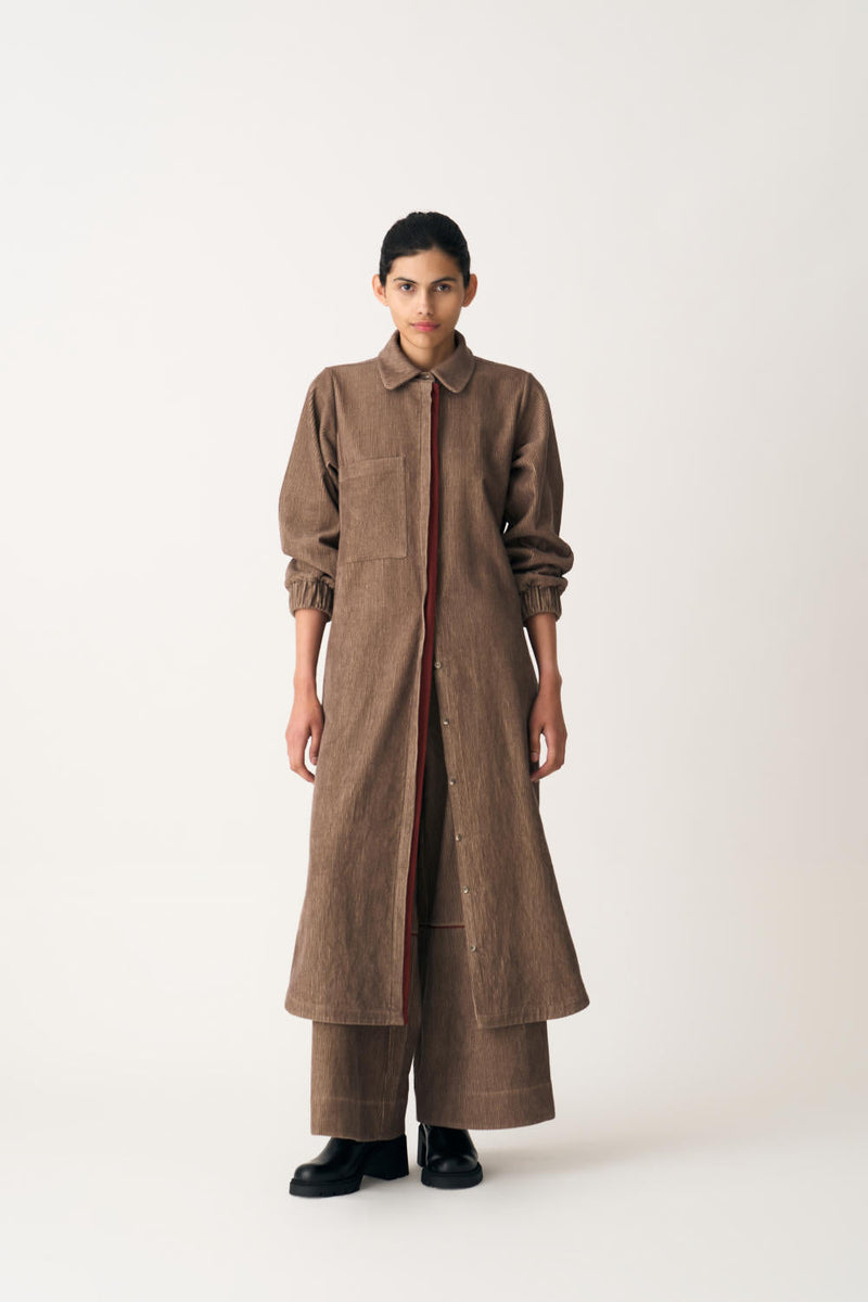 EVERYDAY U-HEM SHIRT CO-ORD (SET OF 2) corduroy by THREE in brown color for women Worldwide