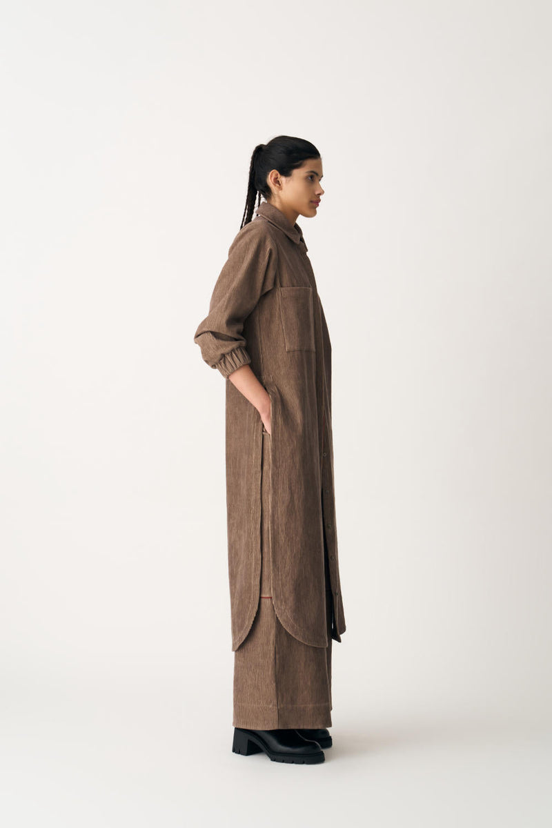 EVERYDAY U-HEM SHIRT CO-ORD (SET OF 2) corduroy by THREE in brown color for women Worldwide