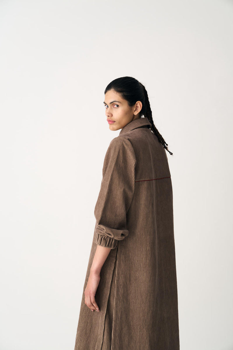 EVERYDAY U-HEM SHIRT CO-ORD (SET OF 2) corduroy by THREE in brown color for women Worldwide
