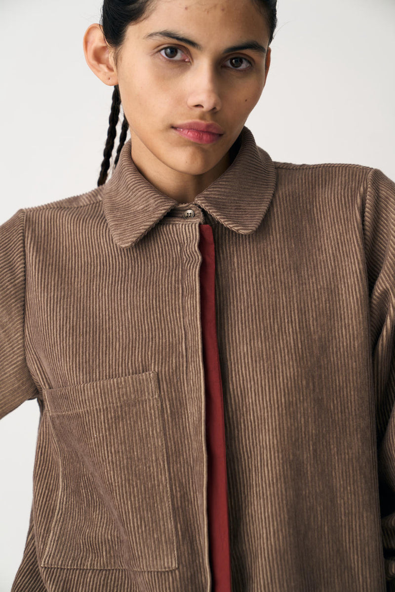 EVERYDAY U-HEM SHIRT CO-ORD (SET OF 2) corduroy by THREE in brown color for women Worldwide