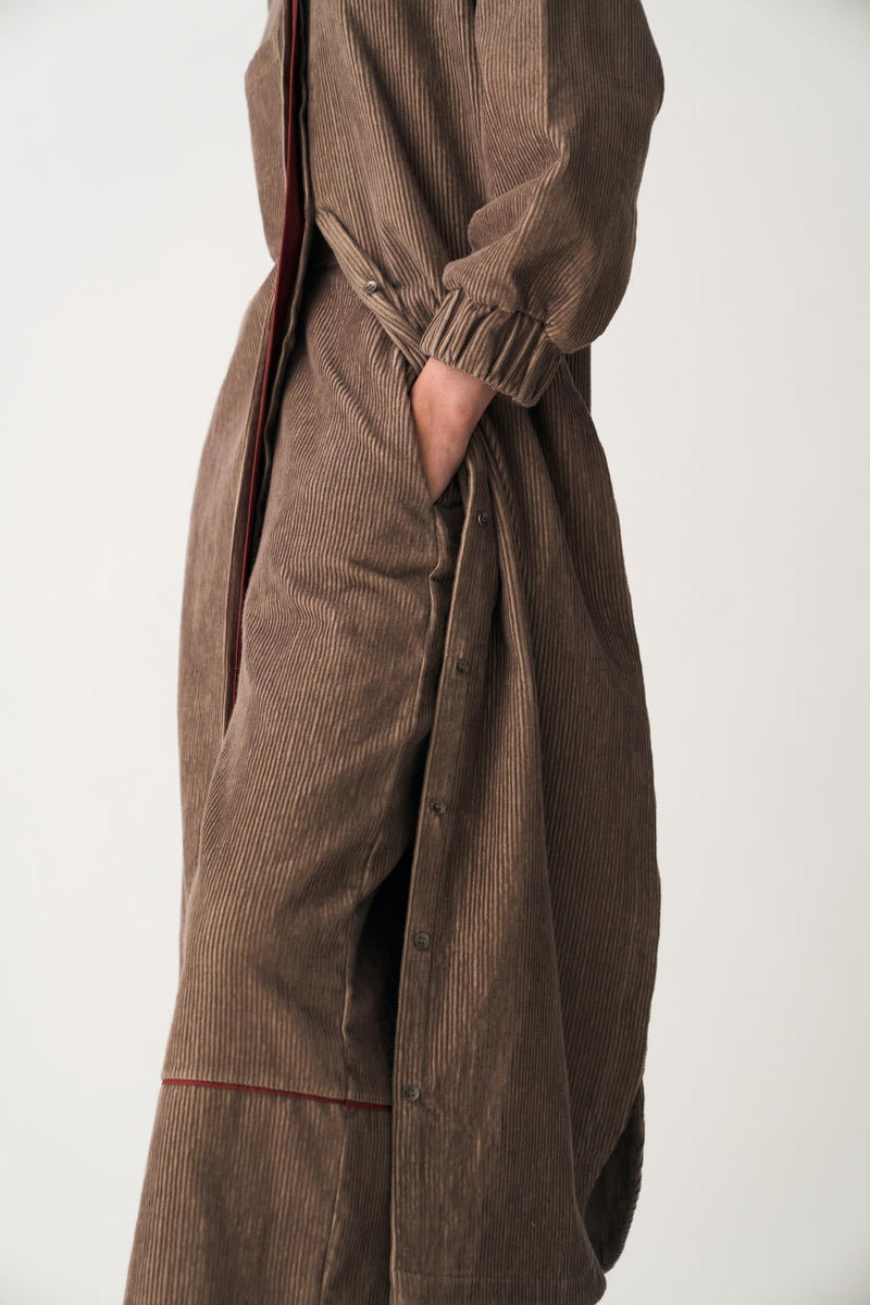 EVERYDAY U-HEM SHIRT CO-ORD (SET OF 2) corduroy by THREE in brown color for women Worldwide