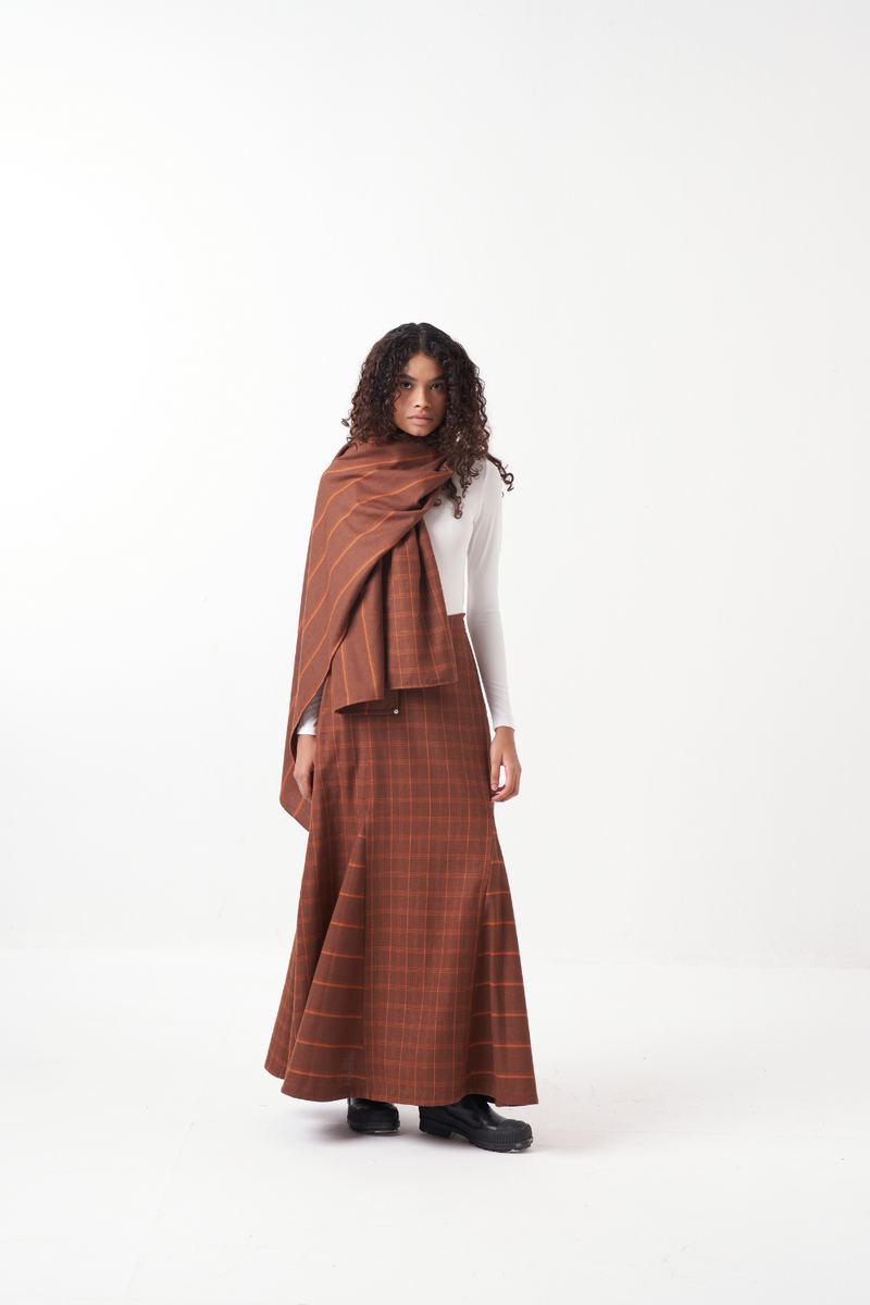 CIRCULAR SKIRT CO-ORD (SET OF 2)-CHOCOLATE BROWN by THREE in brown color for women Worldwide