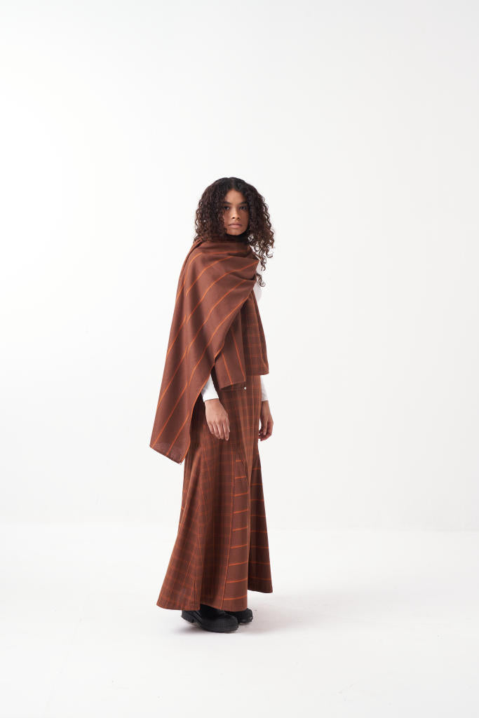 PANELED SCARF-BROWN by THREE in brown color for women Worldwide