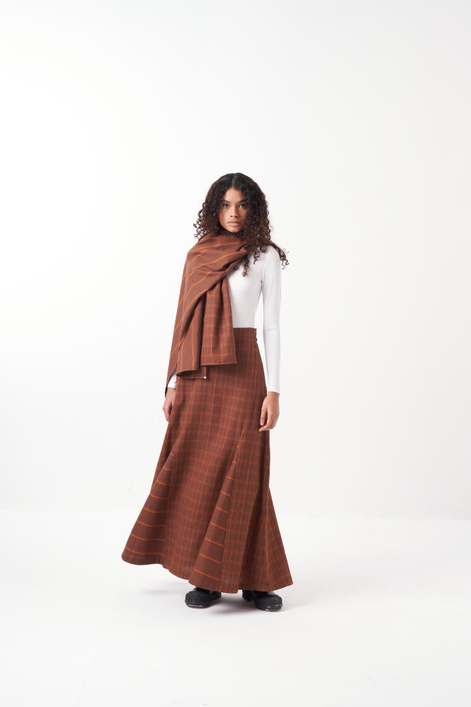 CIRCULAR SKIRT CO-ORD (SET OF 2)-CHOCOLATE BROWN by THREE in brown color for women Worldwide