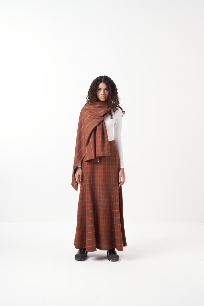 CIRCULAR SKIRT-CHOCOLATE BROWN by THREE in brown color for women Worldwide