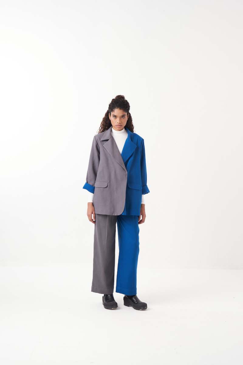 TWO TONE JACKET-ELECTRIC BLUE/GREY by THREE in grey color for women Worldwide