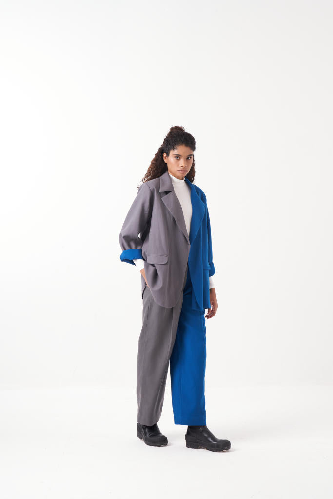TWO TONE JACKET-ELECTRIC BLUE/GREY by THREE in grey color for women Worldwide