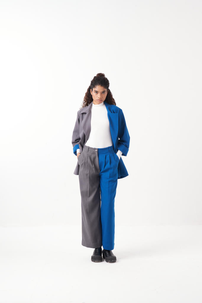 TWO TONE JACKET-ELECTRIC BLUE/GREY by THREE in grey color for women Worldwide