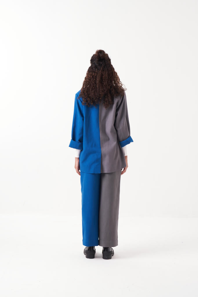 TWO TONE PANT-ELECTRIC BLUE & GREY by THREE for women Worldwide