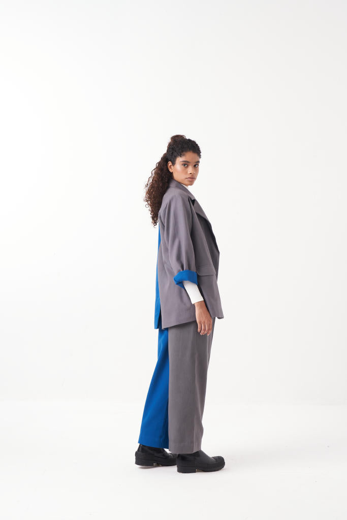 TWO TONE PANT-ELECTRIC BLUE & GREY by THREE for women Worldwide
