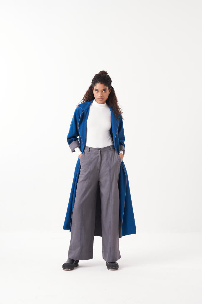NOTCH COLLAR WOOL TRENCH JACKET-ELECTRIC BLUE by THREE in blue color for women Worldwide