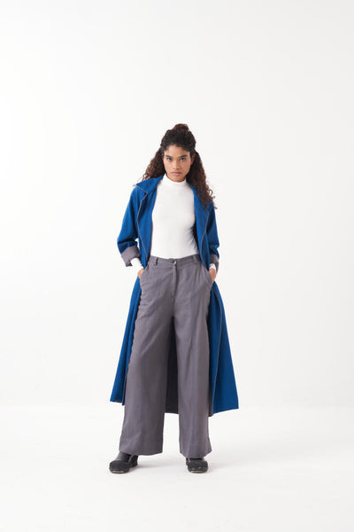 NOTCH COLLAR  WOOL TRENCH JACKET-ELECTRIC BLUE