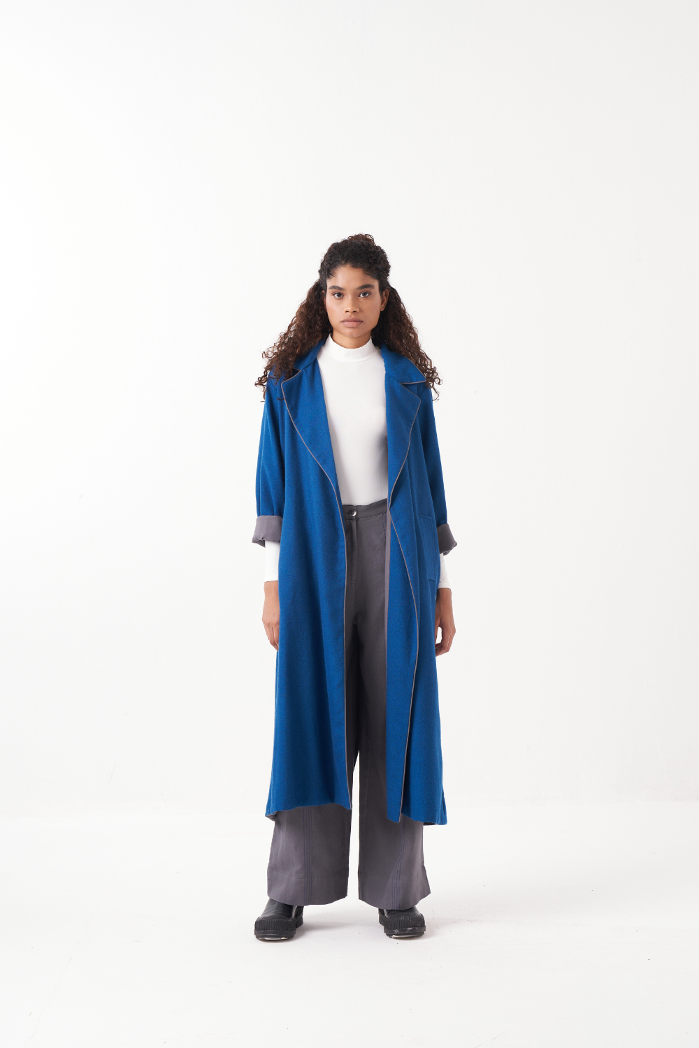 NOTCH COLLAR  WOOL TRENCH JACKET-ELECTRIC BLUE